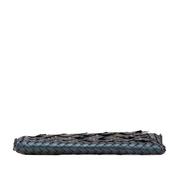 Pre-owned Bottega Veneta Nappa Intrecciato Studded Biletto Chain Crossbody Blue