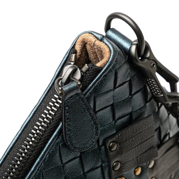 Pre-owned Bottega Veneta Nappa Intrecciato Studded Biletto Chain Crossbody Blue