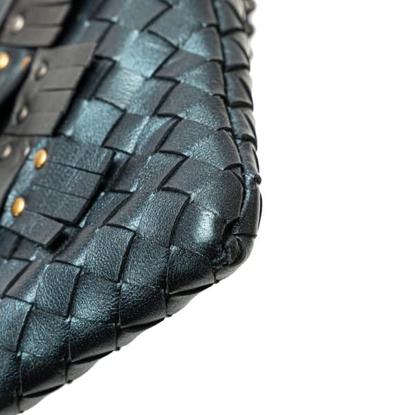 Pre-owned Bottega Veneta Nappa Intrecciato Studded Biletto Chain Crossbody Blue