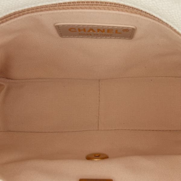 Pre-owned Chanel Small Quilted Caviar Chain Melody Flap White