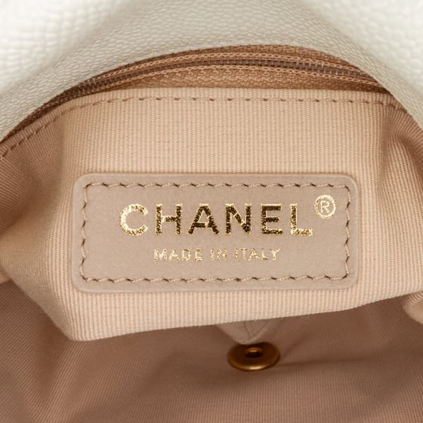 Pre-owned Chanel Small Quilted Caviar Chain Melody Flap White