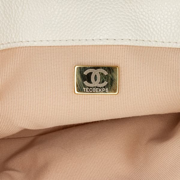 Pre-owned Chanel Small Quilted Caviar Chain Melody Flap White