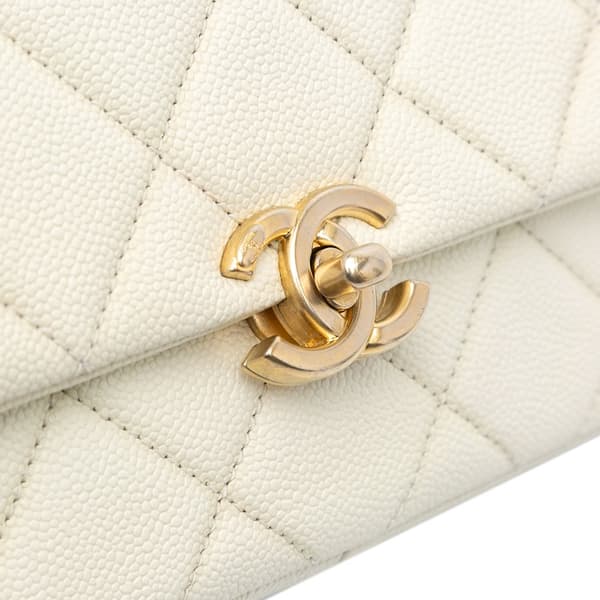 Pre-owned Chanel Small Quilted Caviar Chain Melody Flap White