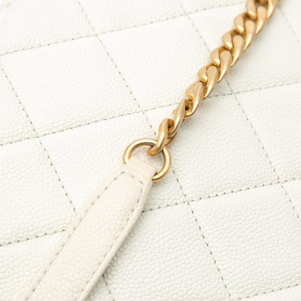 Pre-owned Chanel Small Quilted Caviar Chain Melody Flap White