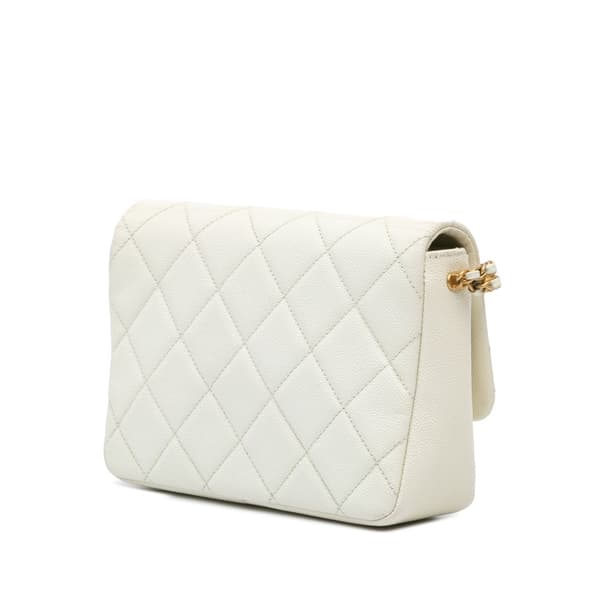 Pre-owned Chanel Small Quilted Caviar Chain Melody Flap White