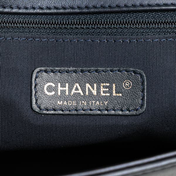 Pre-owned Chanel Medium Lambskin Embossed Cube Boy Flap Blue