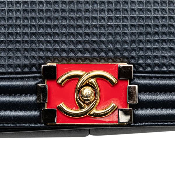 Pre-owned Chanel Medium Lambskin Embossed Cube Boy Flap Blue