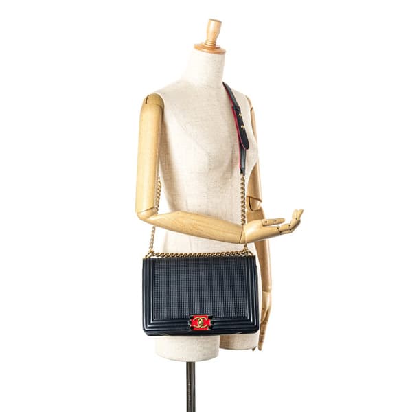 Pre-owned Chanel Medium Lambskin Embossed Cube Boy Flap Blue