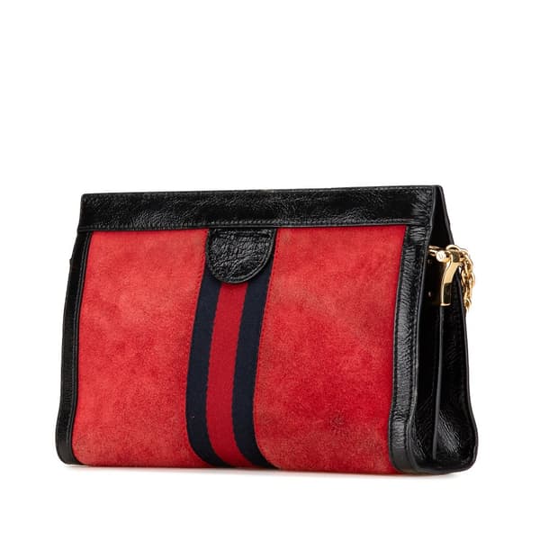 Pre-owned Gucci Small Suede Ophidia Chain Crossbody Red