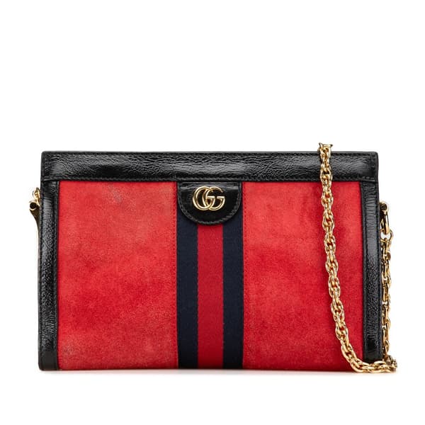 Pre-owned Gucci Small Suede Ophidia Chain Crossbody Red