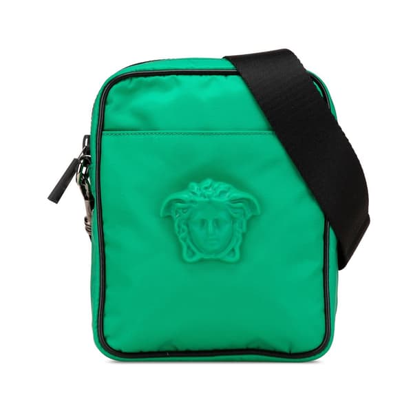 Pre-owned Versace Medusa Nylon Palazzo Crossbody Green