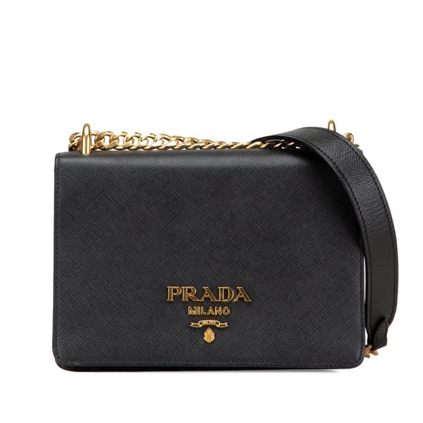 Pre-owned Prada Saffiano Lux Chain Crossbody Black