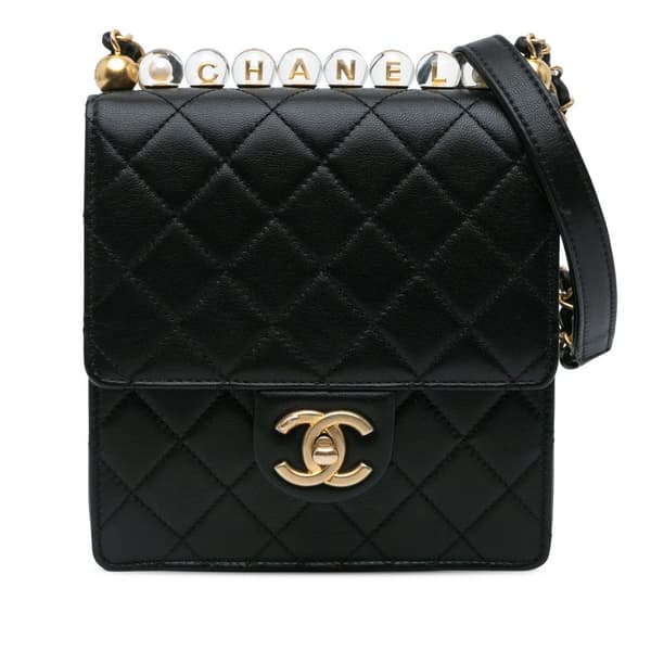 Pre-owned Chanel Small Lambskin Chic Pearls Flap Black