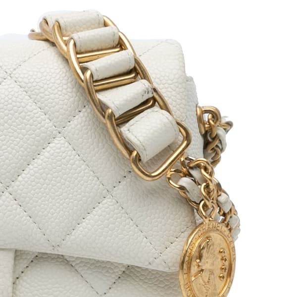 Pre-owned Chanel Mini Quilted Caviar Chain Soul Flap White