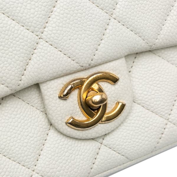 Pre-owned Chanel Mini Quilted Caviar Chain Soul Flap White