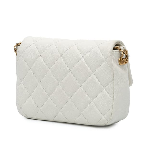 Pre-owned Chanel Mini Quilted Caviar Chain Soul Flap White