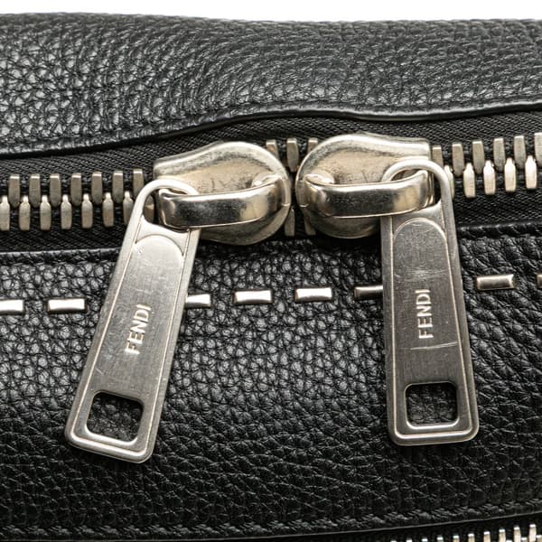 Pre-owned Fendi Selleria Leather Convertible Document Holder Crossbody Black