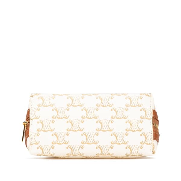 Pre-owned Celine Coated Canvas Triomphe Clutch On Chain White
