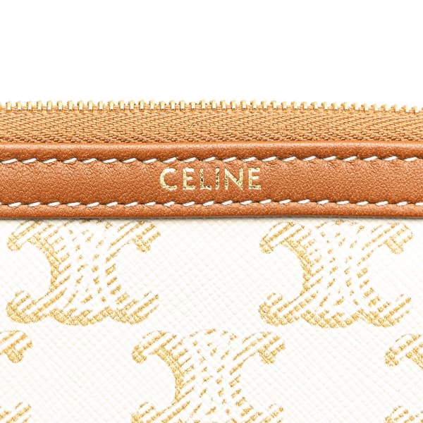Pre-owned Celine Coated Canvas Triomphe Clutch On Chain White