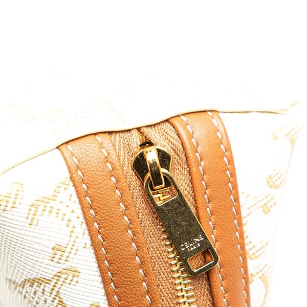 Pre-owned Celine Coated Canvas Triomphe Clutch On Chain White