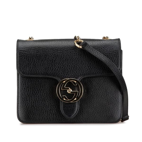 Pre-owned Gucci Small Dollar Calfskin Interlocking G Crossbody Black
