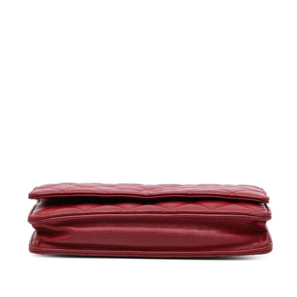 Pre-owned Chanel Classic Lambskin Wallet on Chain Red