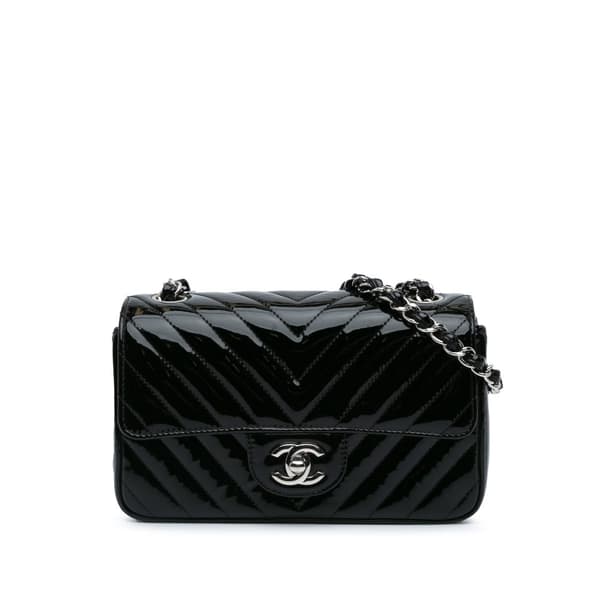 Pre-owned Chanel Mini Rectangular Classic Chevron Patent Single Flap Black