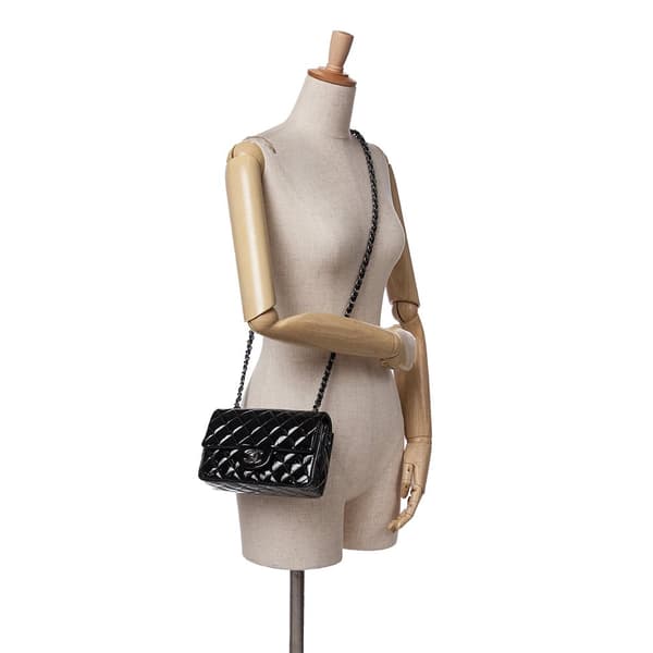 Pre-owned Chanel Mini Rectangular Classic Patent Single Flap Black