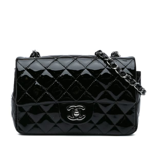Pre-owned Chanel Mini Rectangular Classic Patent Single Flap Black