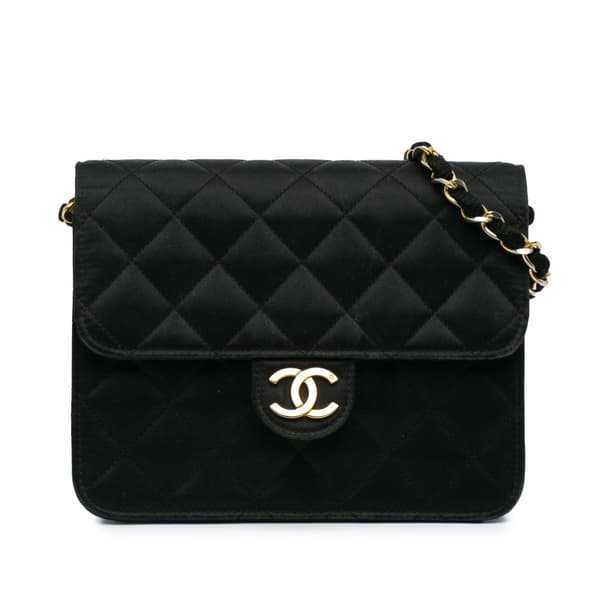 Pre-owned Chanel Mini Square Classic Satin Single Flap Black