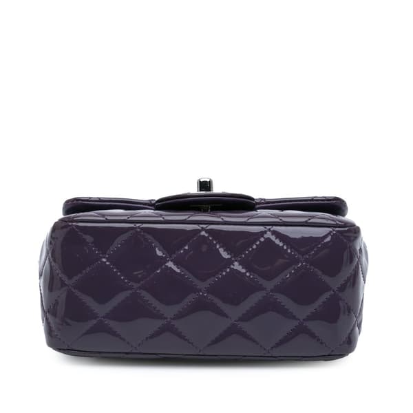 Pre-owned Chanel Mini Square Classic Patent Single Flap Purple