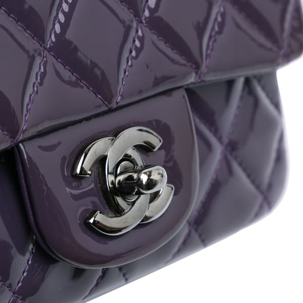 Pre-owned Chanel Mini Square Classic Patent Single Flap Purple