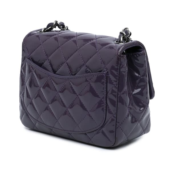 Pre-owned Chanel Mini Square Classic Patent Single Flap Purple