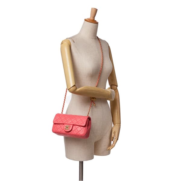 Pre-owned Chanel Mini Rectangular Classic Lambskin Pearl Crush Single Flap Pink