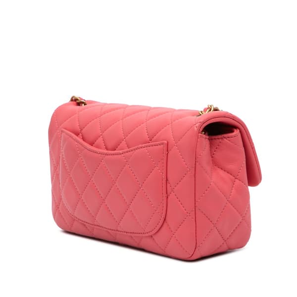Pre-owned Chanel Mini Rectangular Classic Lambskin Pearl Crush Single Flap Pink
