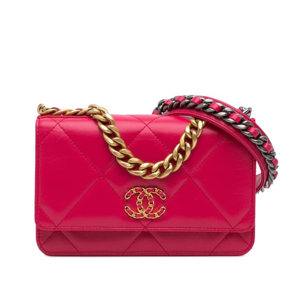Pre-owned Chanel Quilted Lambskin 19 Wallet on Chain Pink