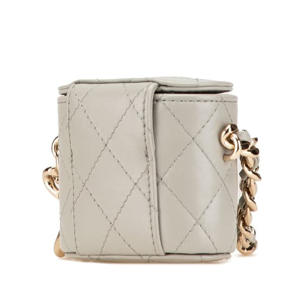 Pre-owned Chanel Mini Lambskin Elegant Chain Vanity Case Gray