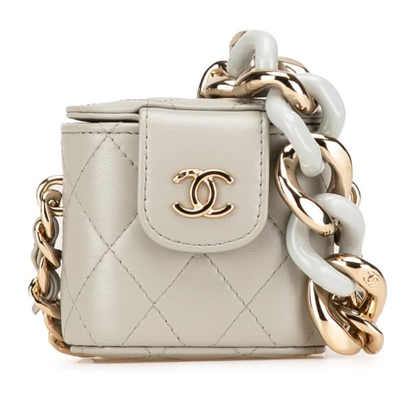Pre-owned Chanel Mini Lambskin Elegant Chain Vanity Case Gray