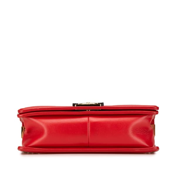 Pre-owned Chanel Old Medium Lambskin Embossed Cube Boy Flap Red