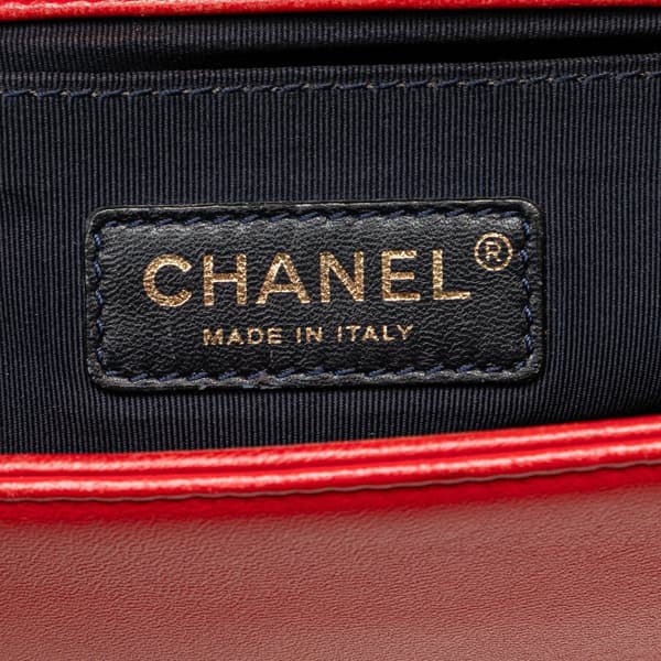 Pre-owned Chanel Old Medium Lambskin Embossed Cube Boy Flap Red