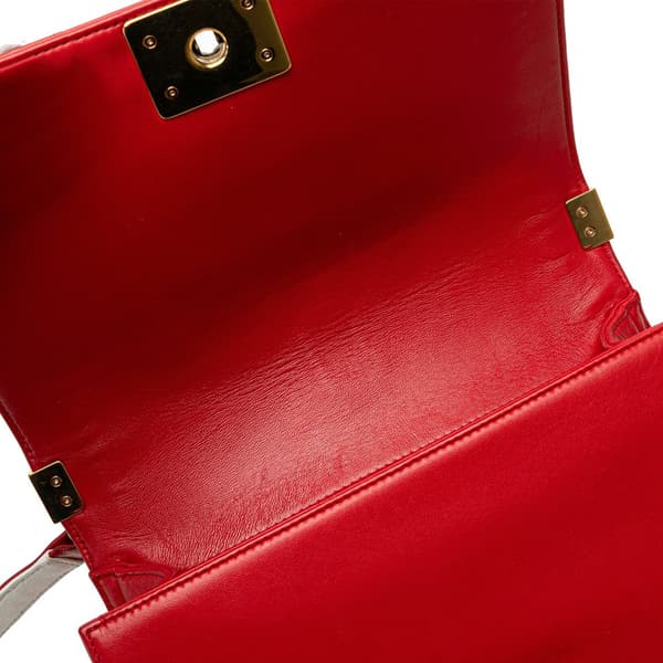 Pre-owned Chanel Old Medium Lambskin Embossed Cube Boy Flap Red