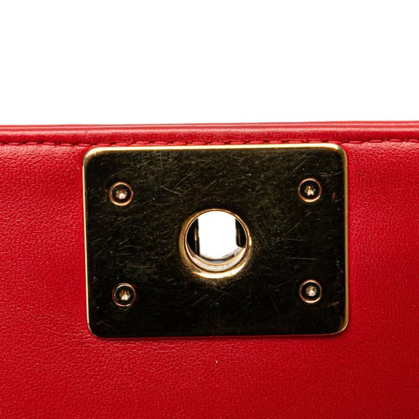 Pre-owned Chanel Old Medium Lambskin Embossed Cube Boy Flap Red
