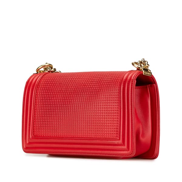 Pre-owned Chanel Old Medium Lambskin Embossed Cube Boy Flap Red