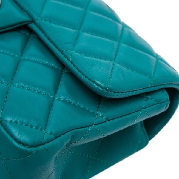 Pre-owned Chanel Mini Rectangular Classic Lambskin Single Flap Blue