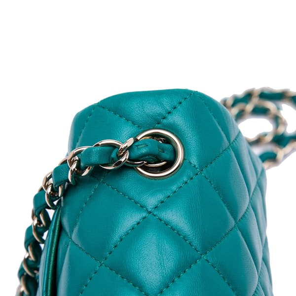 Pre-owned Chanel Mini Rectangular Classic Lambskin Single Flap Blue