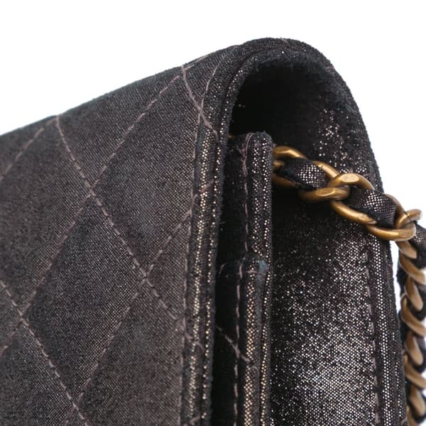 Pre-owned Chanel Metiers d’Art Quilted Iridescent Lambskin Tartan Button Wallet On Chain Brown