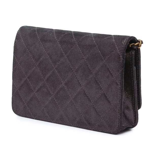 Pre-owned Chanel Metiers d’Art Quilted Iridescent Lambskin Tartan Button Wallet On Chain Brown