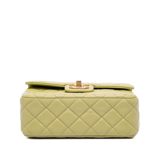 Pre-owned Chanel Mini Square Lambskin Casino Royale Charms Single Flap Green
