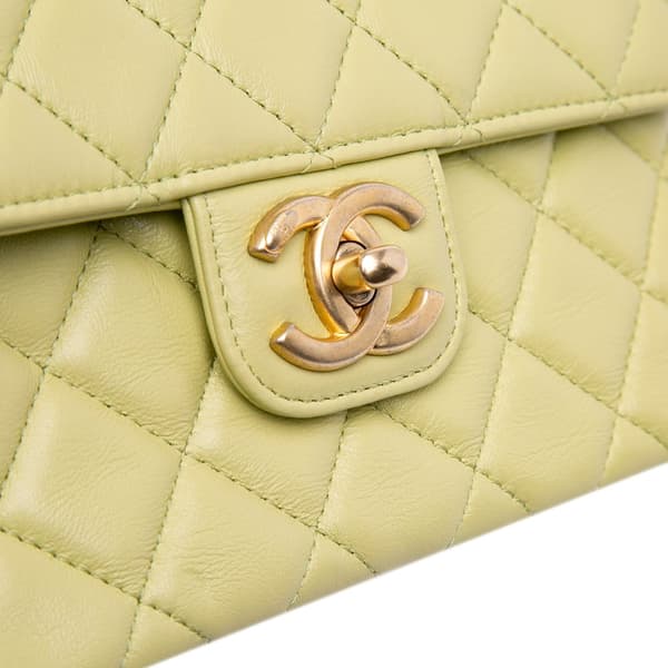 Pre-owned Chanel Mini Square Lambskin Casino Royale Charms Single Flap Green
