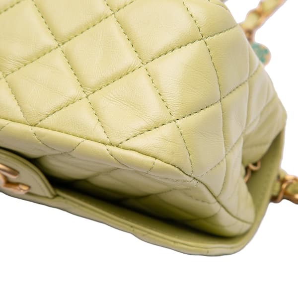 Pre-owned Chanel Mini Square Lambskin Casino Royale Charms Single Flap Green
